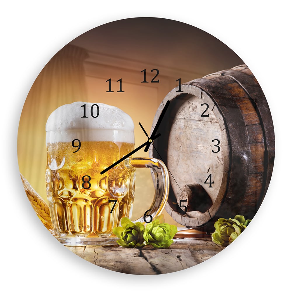 Wanduhr Rund - Bier im Fass