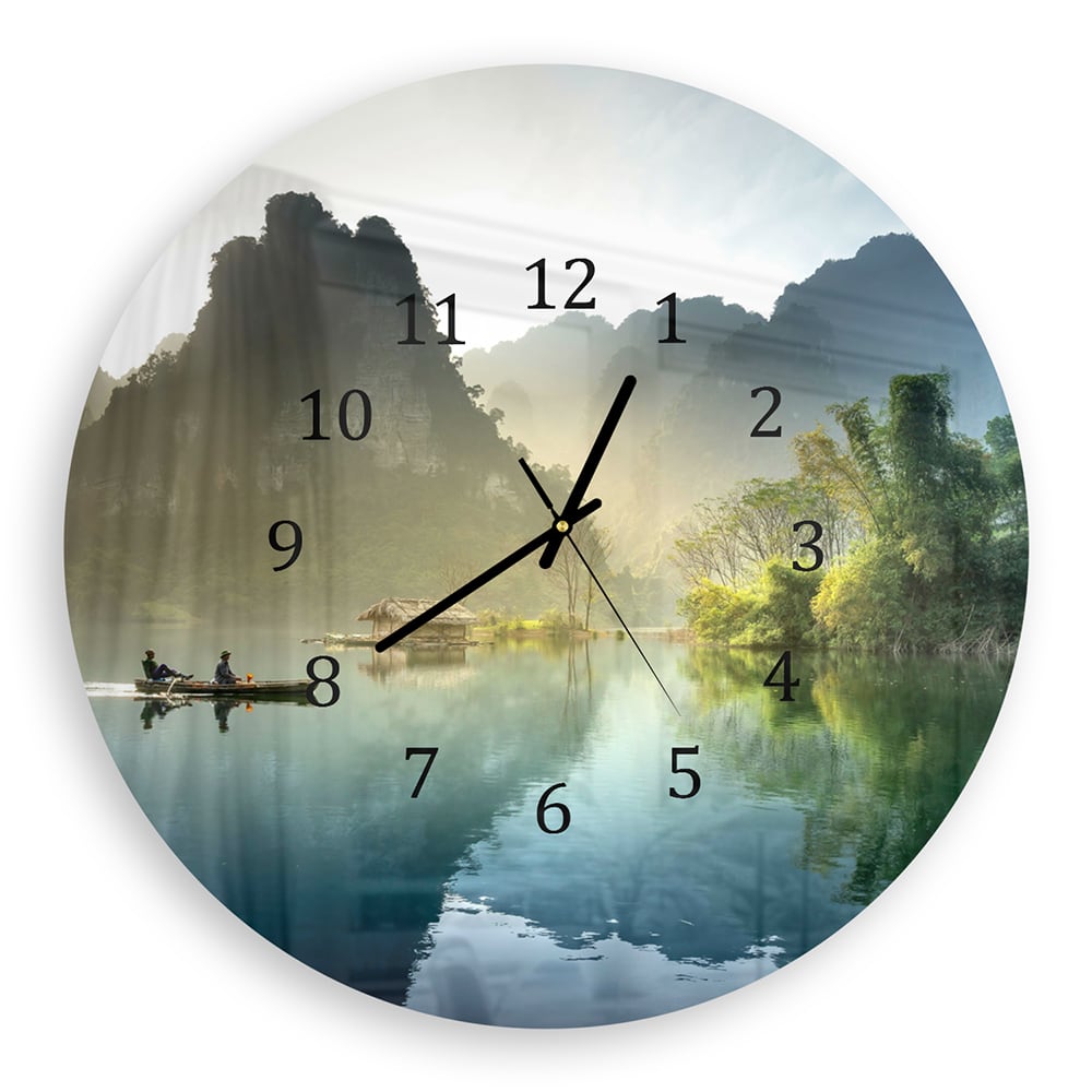 Wanduhr Rund - Nebelige Berge