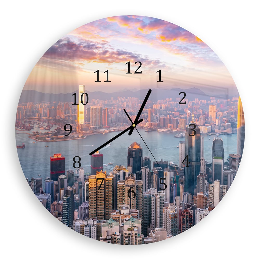 Wanduhr Rund - Hongkong Skyline