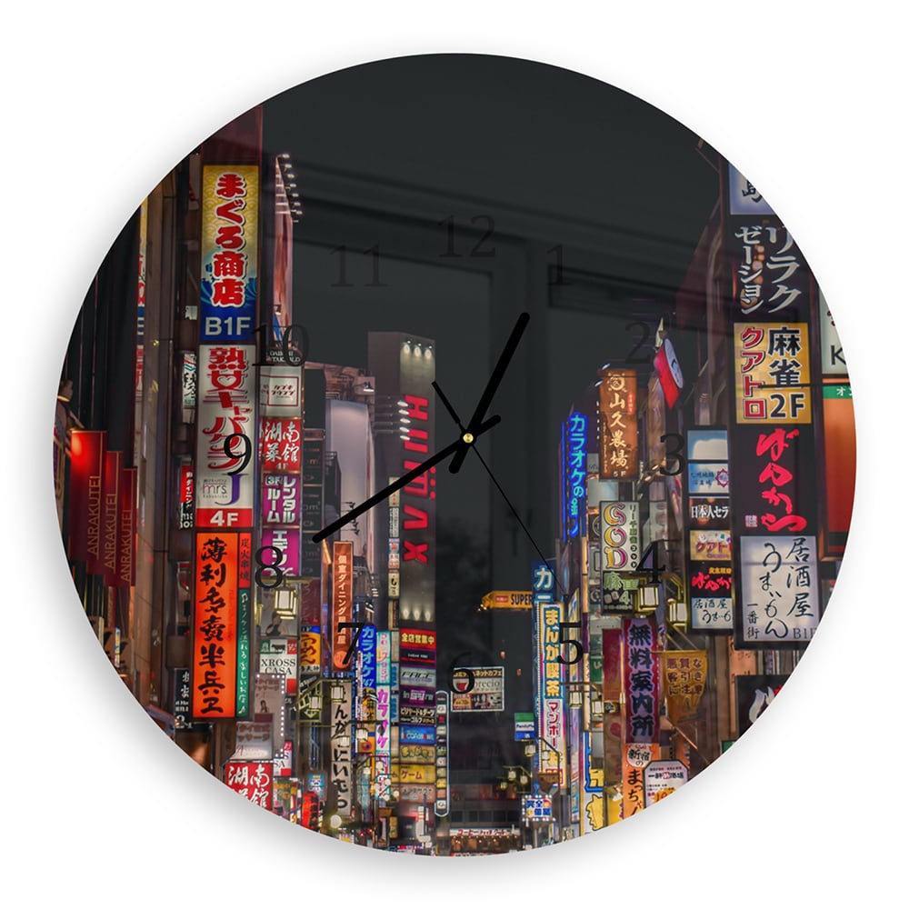 Wanduhr Rund - Kabukicho Shinjuku Neonlichter