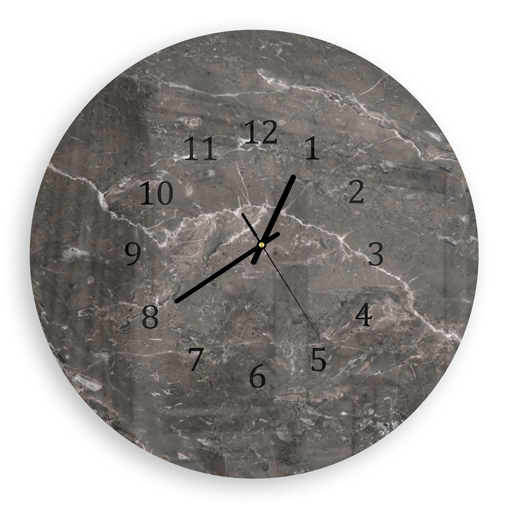 Wanduhr Rund - Graubrauner Marmor