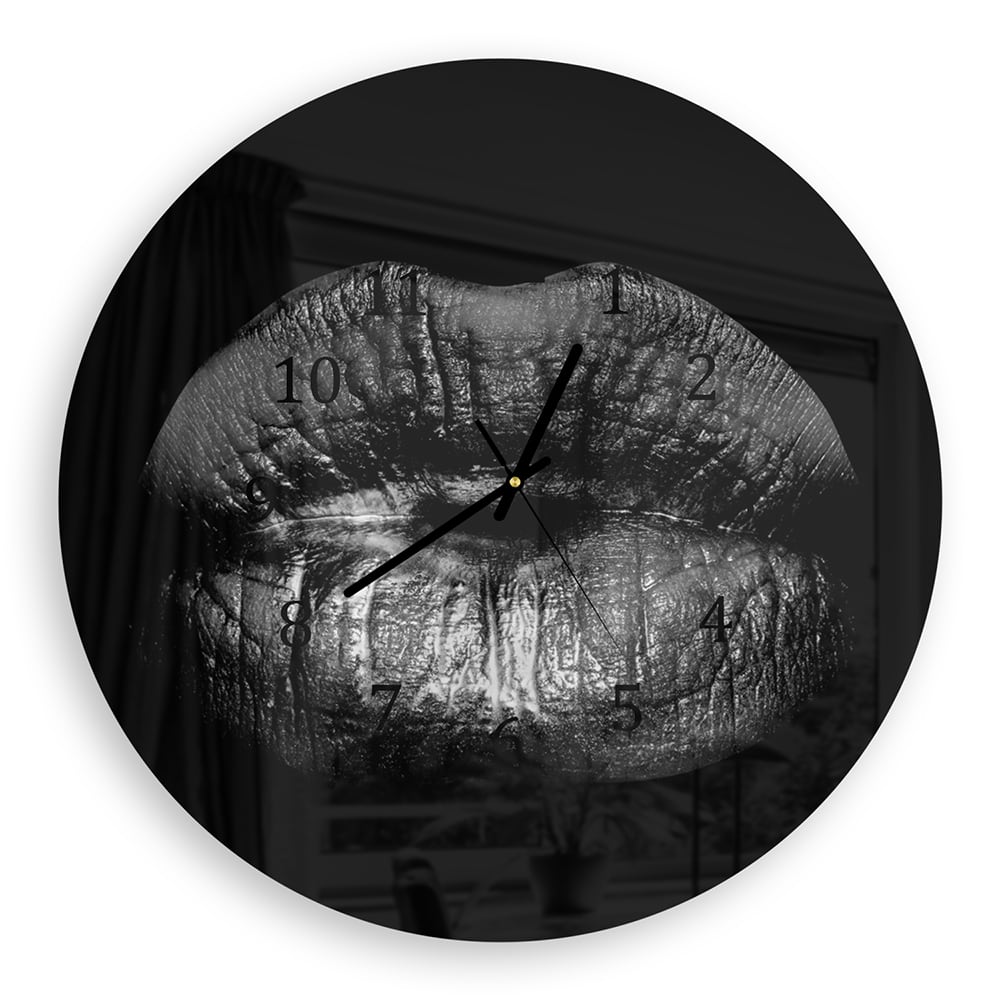 Wanduhr Rund - Schwarze Lippen