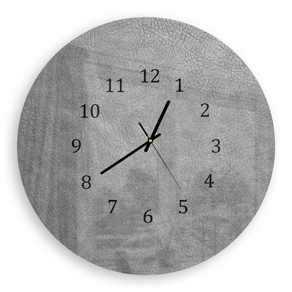 Wanduhr Rund - Graues Leder