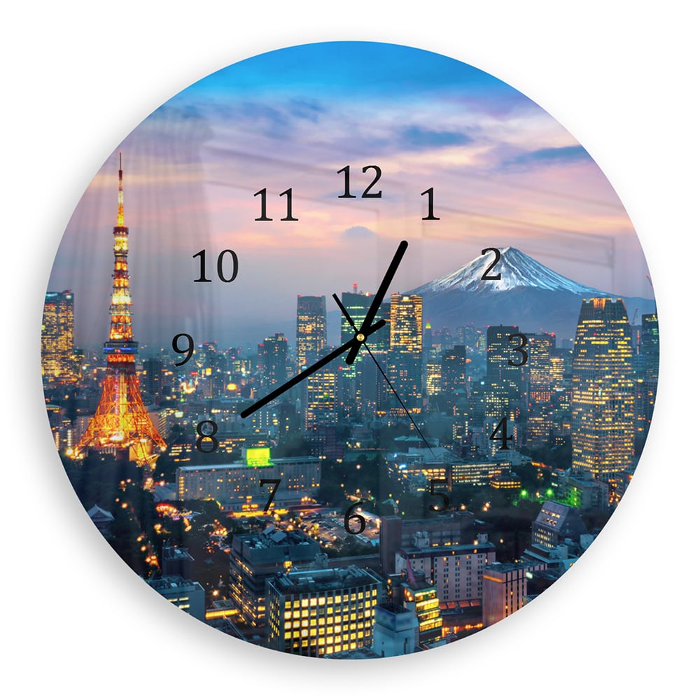 Wanduhr Rund - Tokio mit dem Fuji-Berg