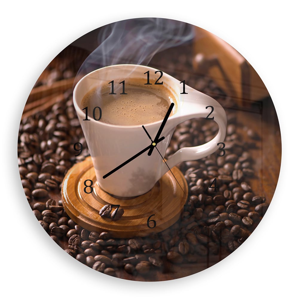 Wanduhr Rund - Warme Tasse Kaffee