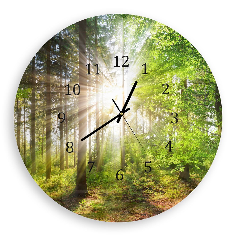 Wanduhr Rund - Sonnenlicht im Wald