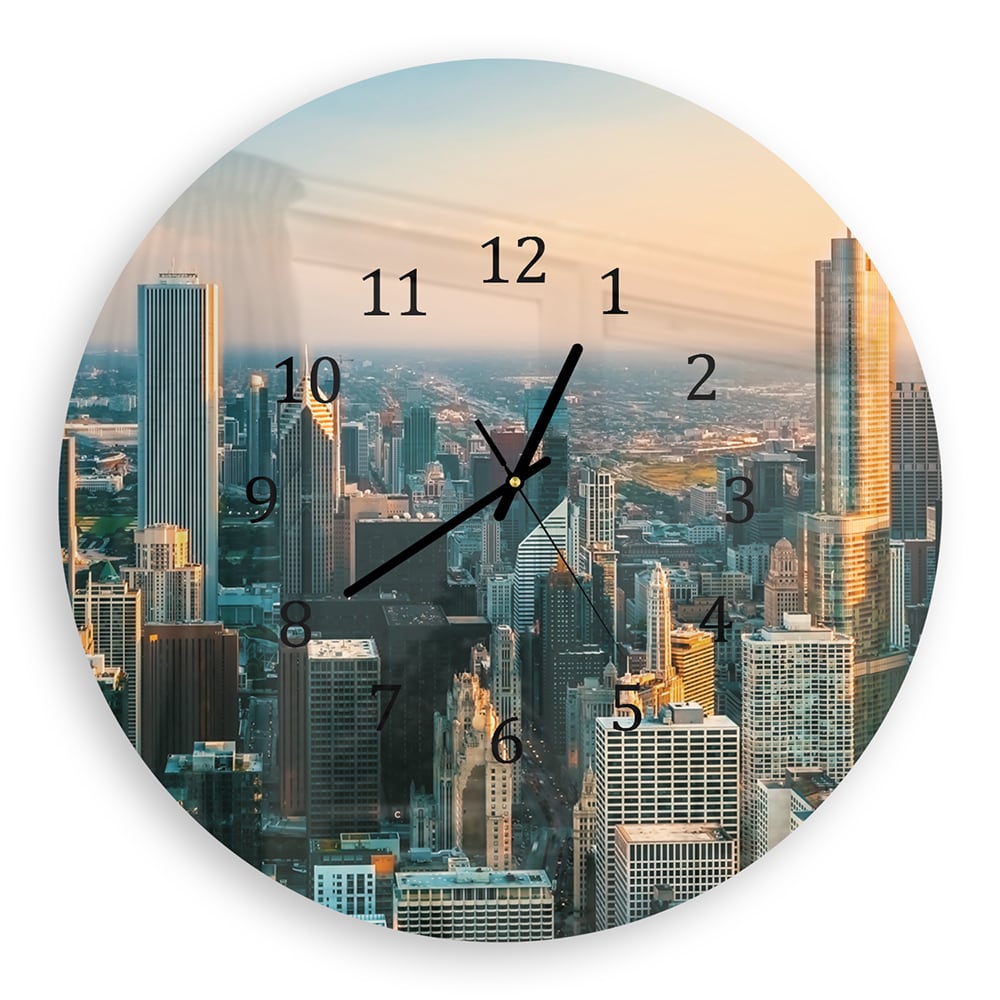 Wanduhr Rund - Chicago Skyline bei Sonnenuntergang