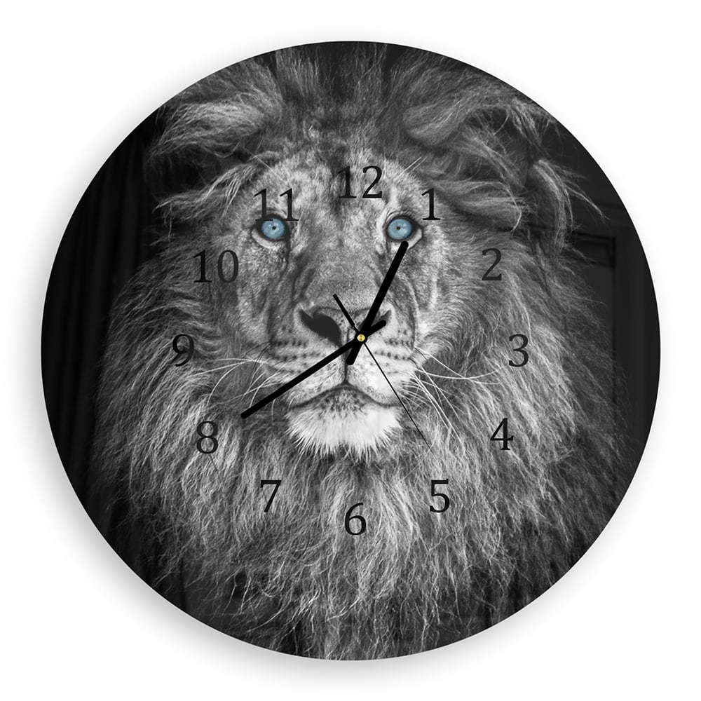 Wanduhr Rund - Löwe mit blauen Augen