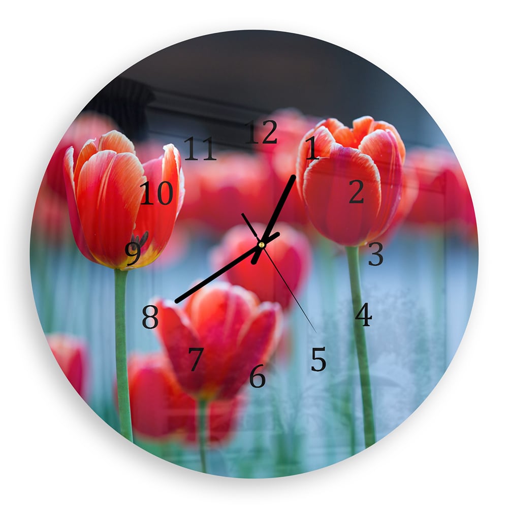 Wanduhr Rund - Rote Tulpen