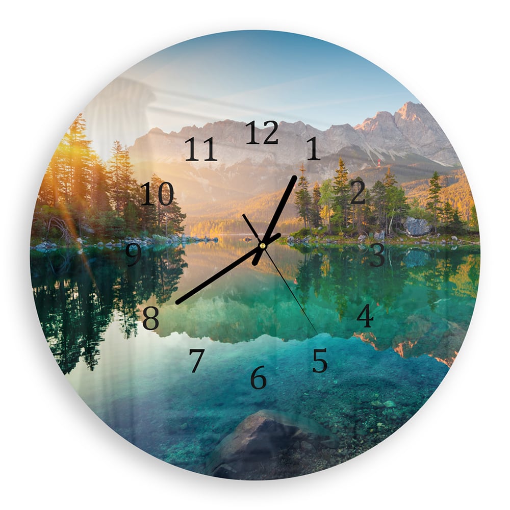 Wanduhr Rund - Sonnenaufgang am Eibsee