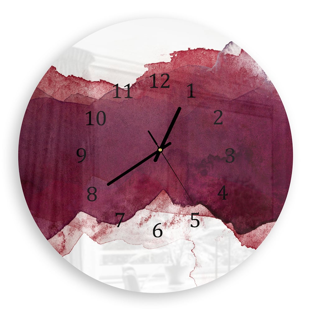 Wanduhr Rund - Roter Aquarellstreifen