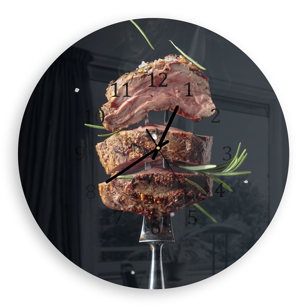 Wanduhr Rund - Steak auf Gabel