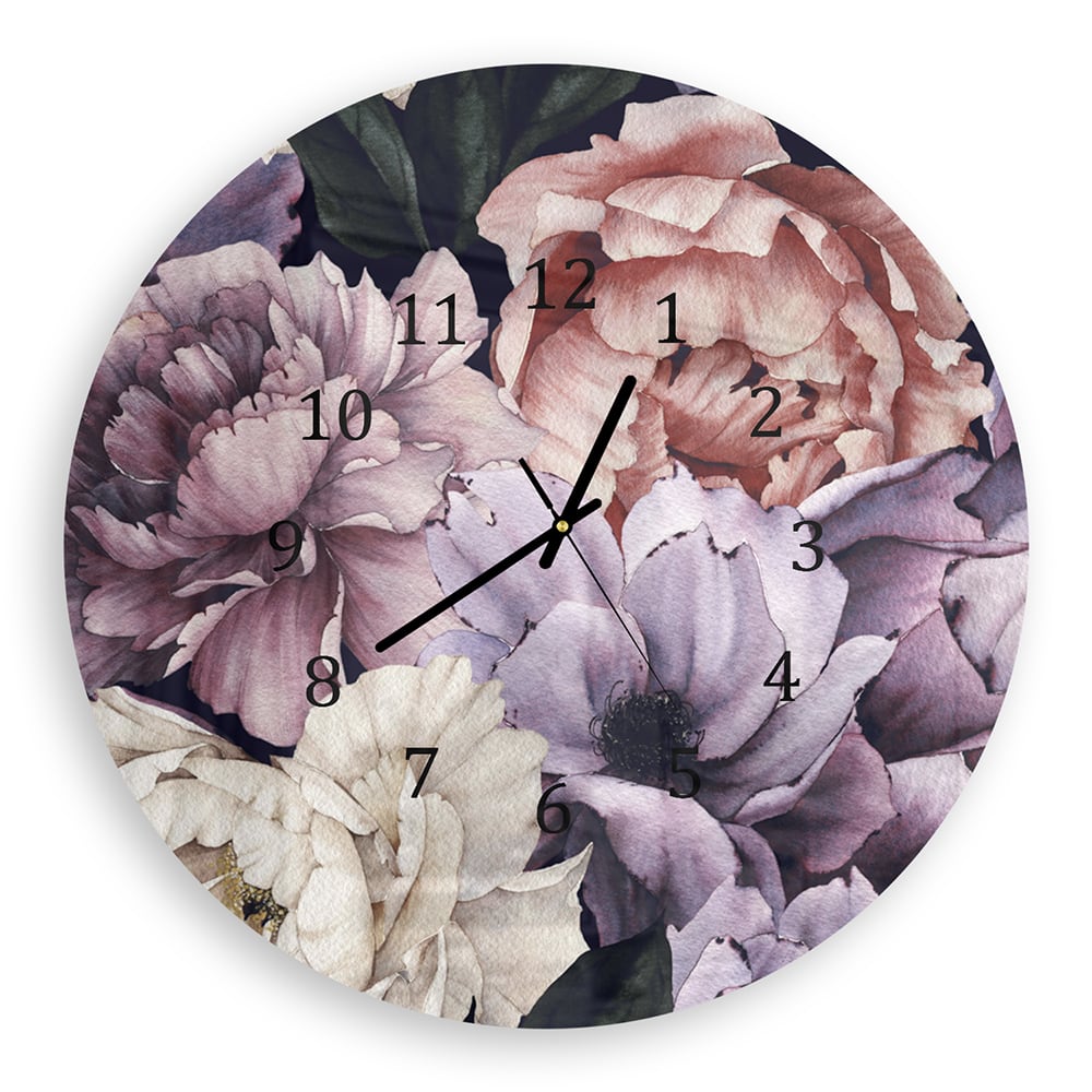 Wanduhr Rund - Blumenmuster aus Aquarell