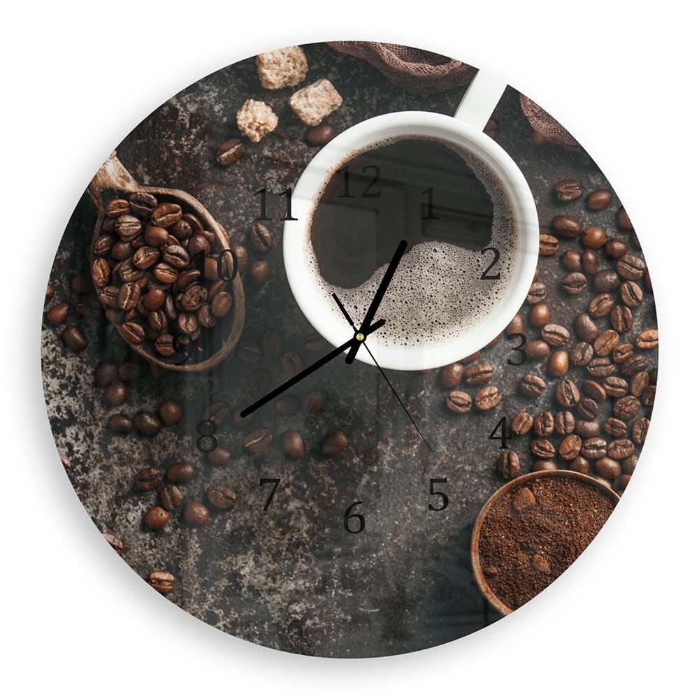 Wanduhr Rund - Kaffee und Bohnen