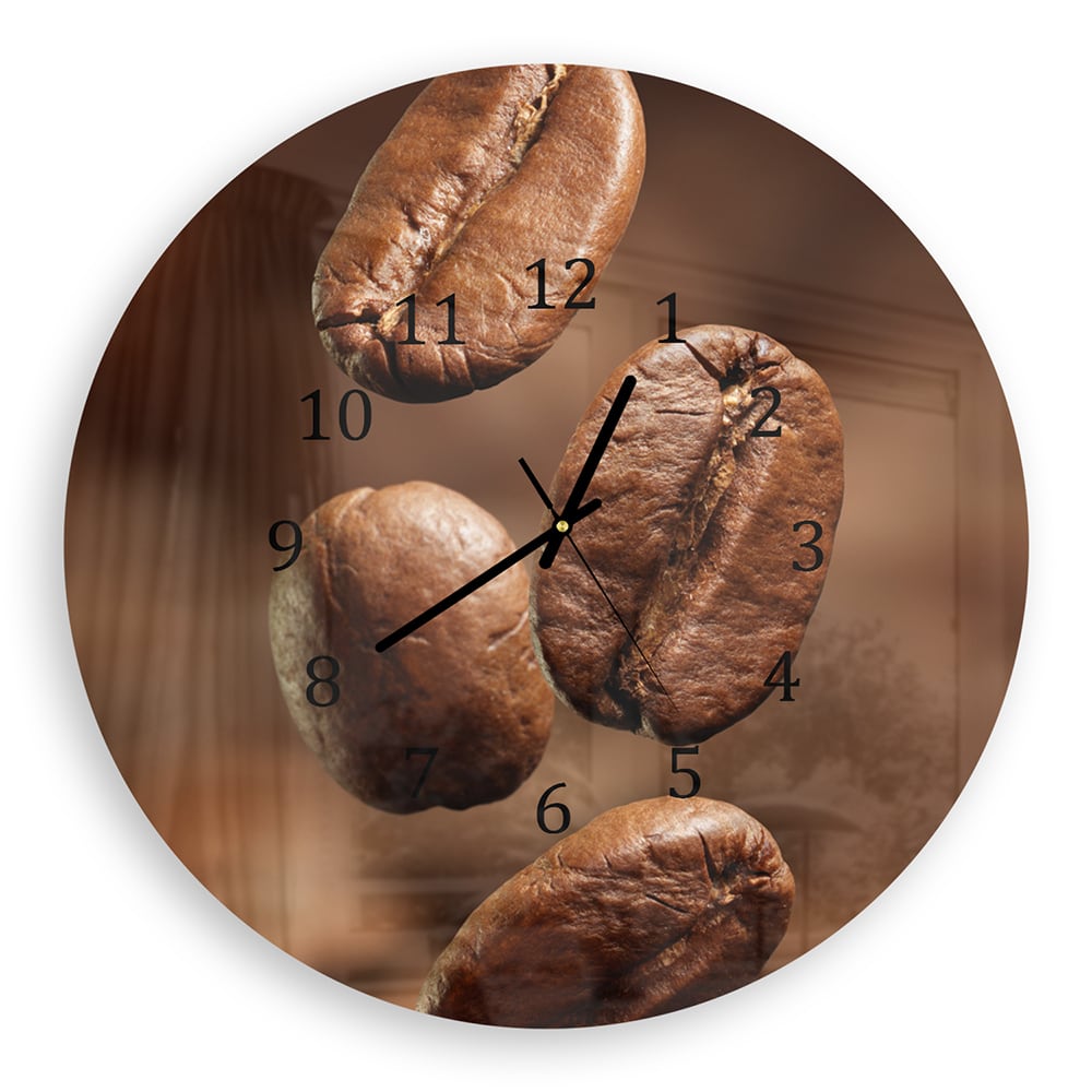 Wanduhr Rund - Kaffeebohnen Nahaufnahme