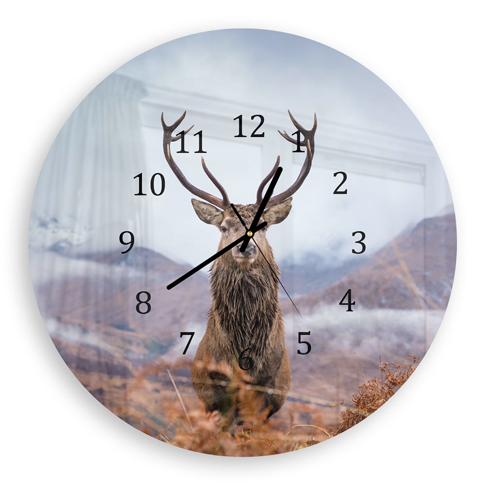 Wanduhr Rund - Hirsch in den Bergen