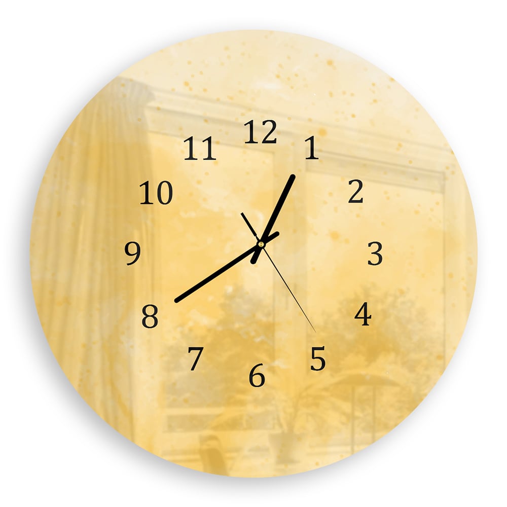 Wanduhr Rund - Gelbe Aquarellfarbe