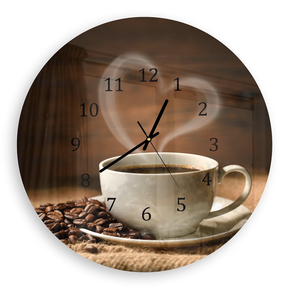 Wanduhr Rund - Kaffee mit Herz