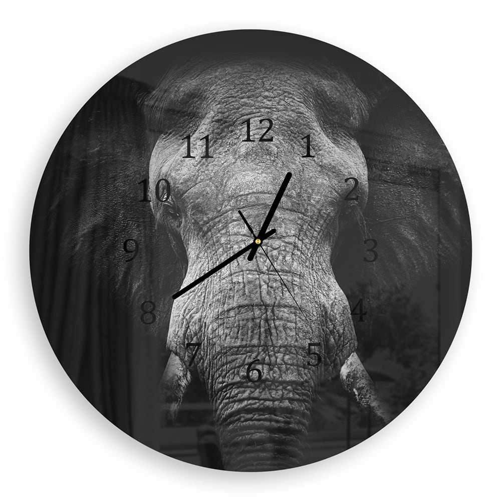 Wanduhr Rund - Schwarz/Weiß Elefant