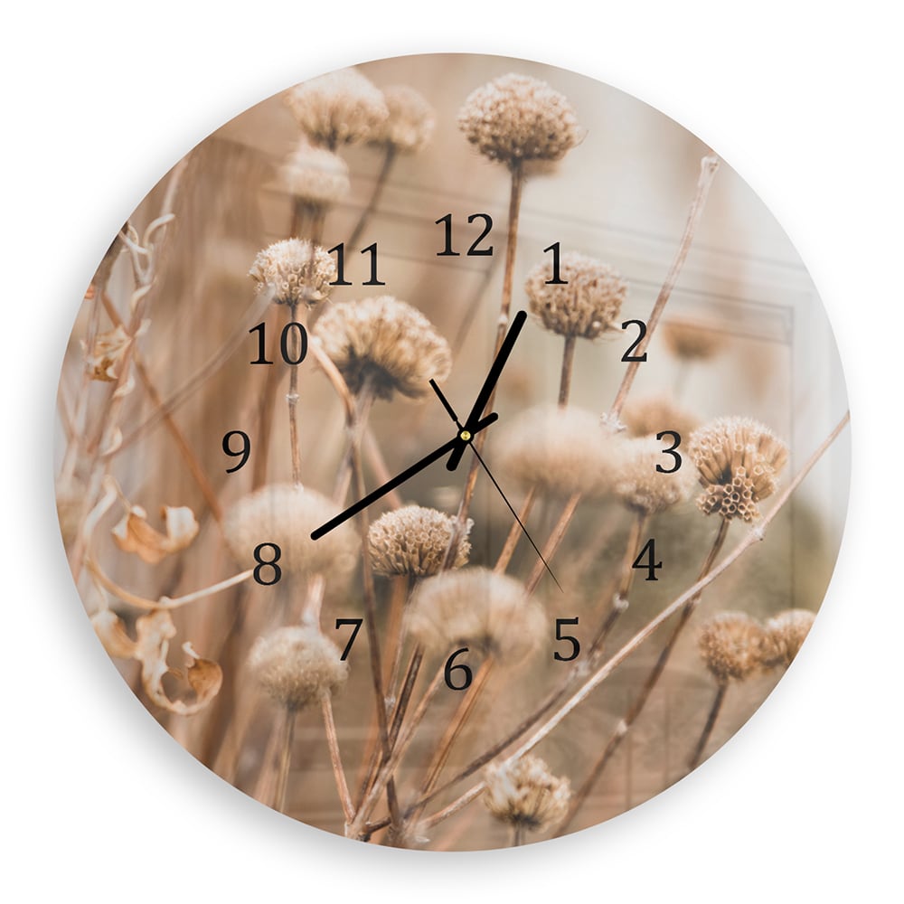 Wanduhr Rund - Winterliche Trockenblumen