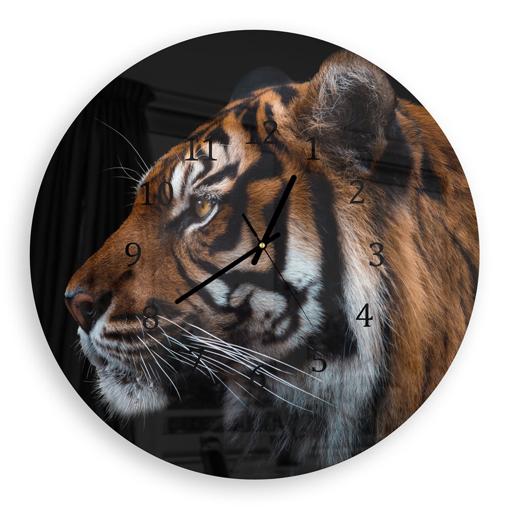 Wanduhr Rund - Tiger-Seitenporträt