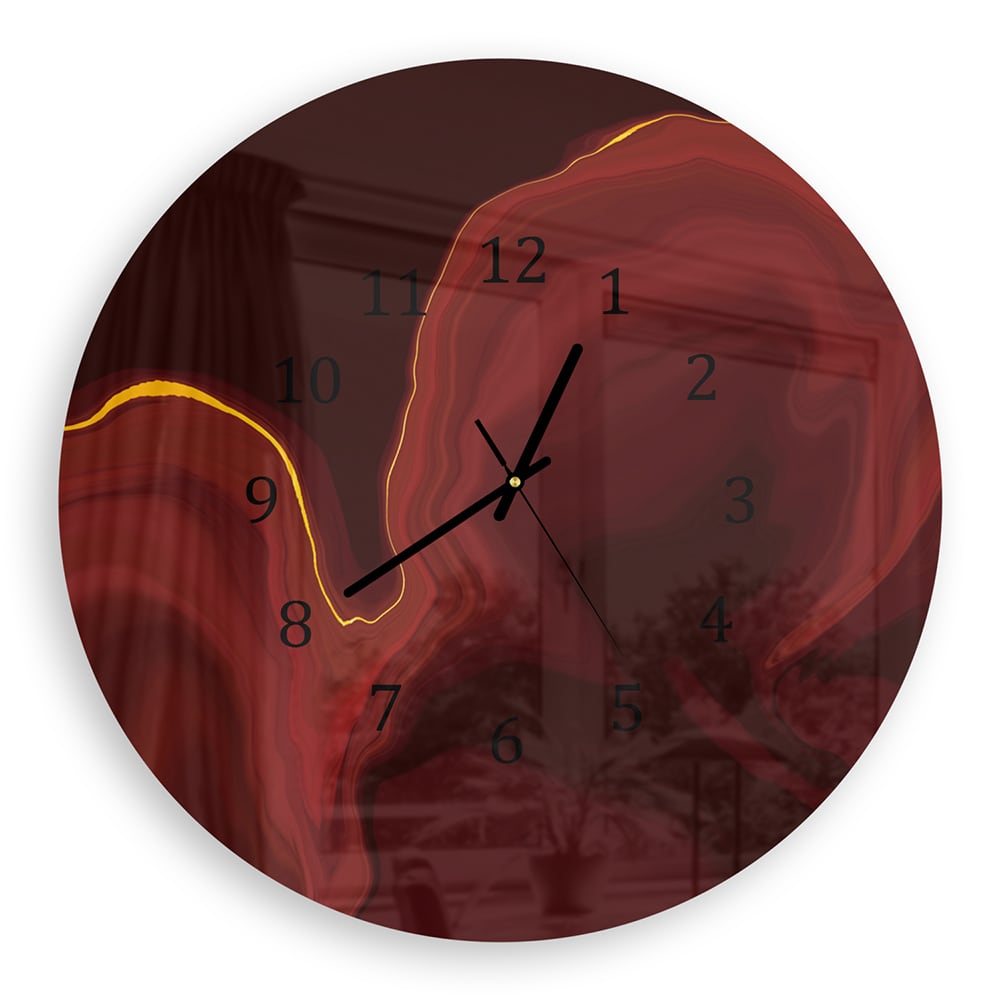 Wanduhr Rund - Luxuriöser roter Marmor