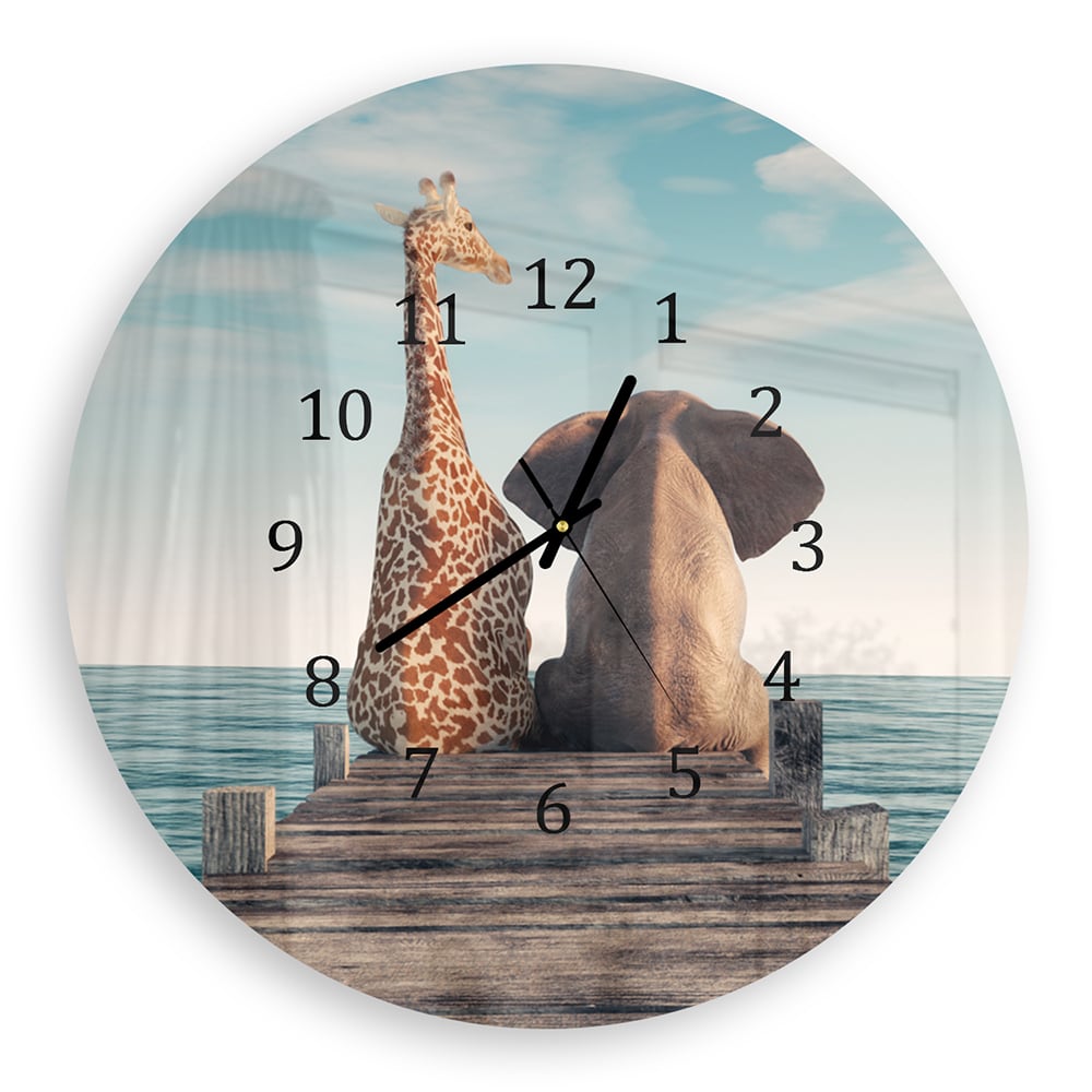 Wanduhr Rund - Giraffe und Elefant