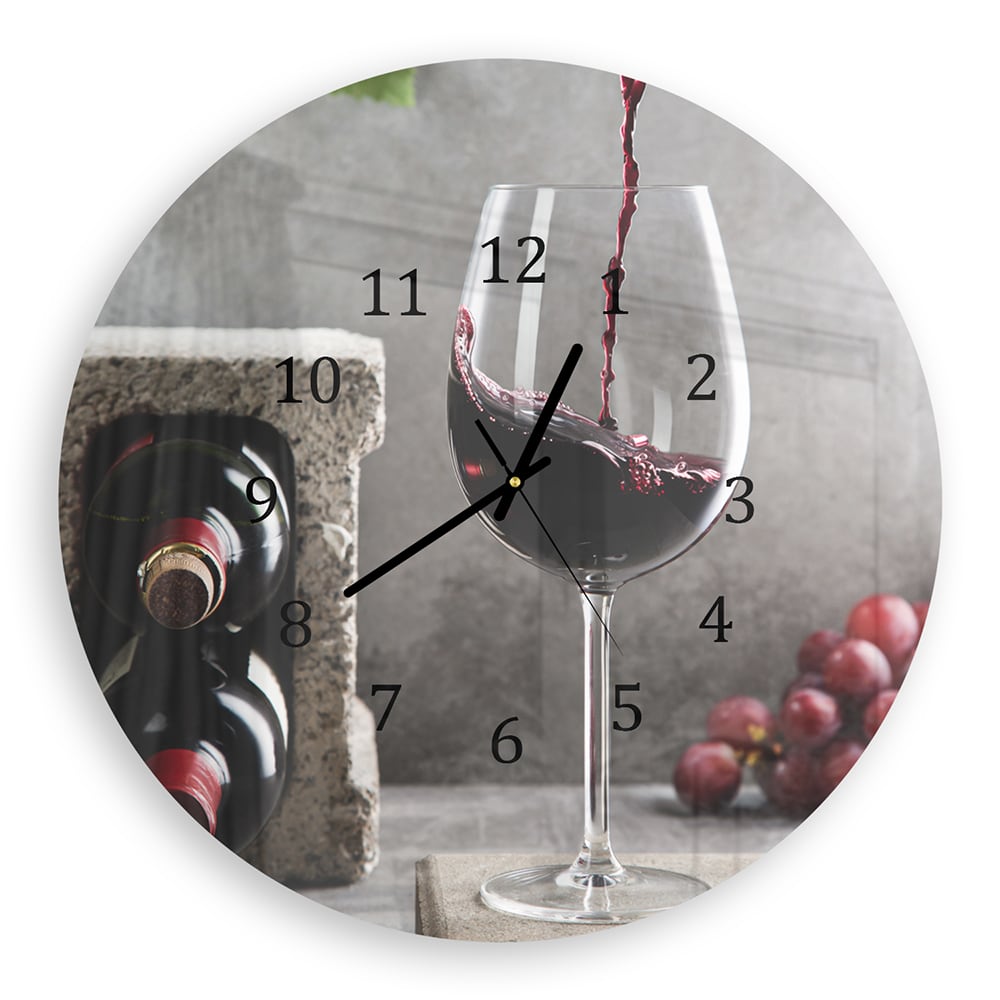 Wanduhr Rund - Wein einschenken