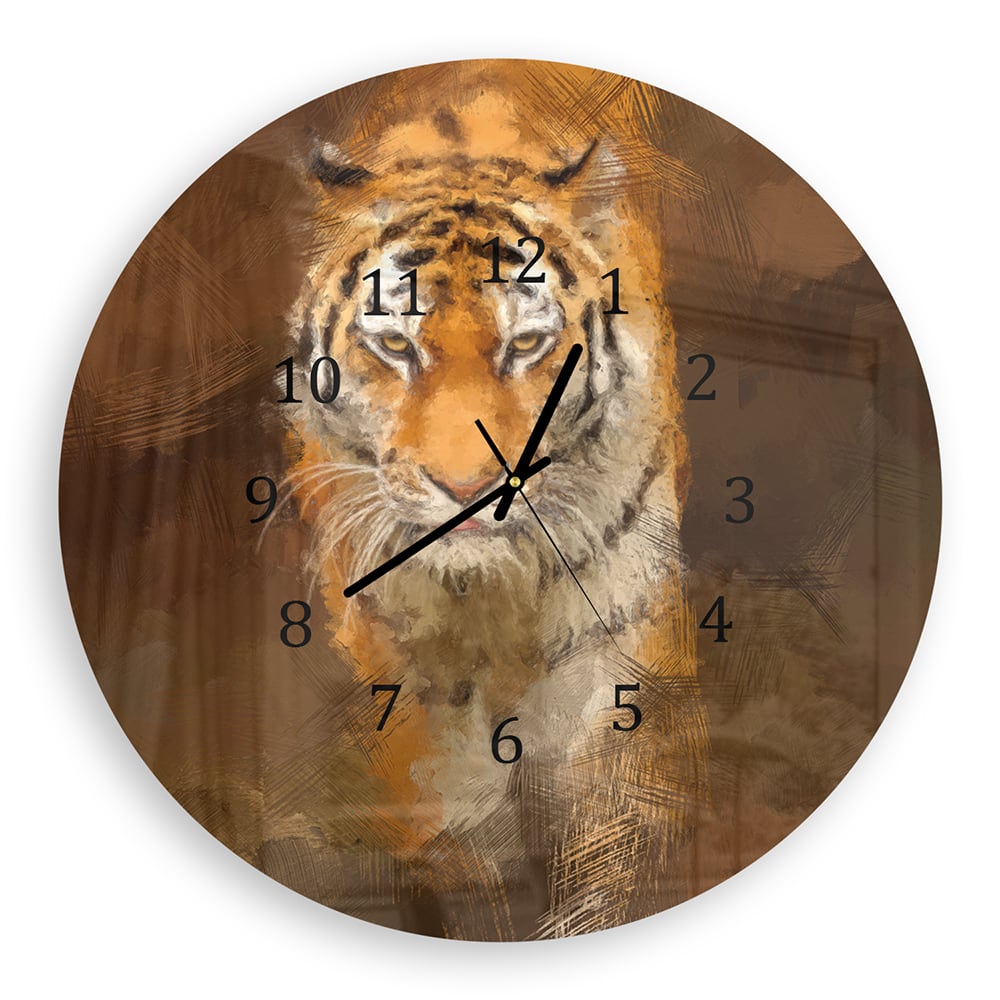 Wanduhr Rund - Acrylmalerei eines Tigers