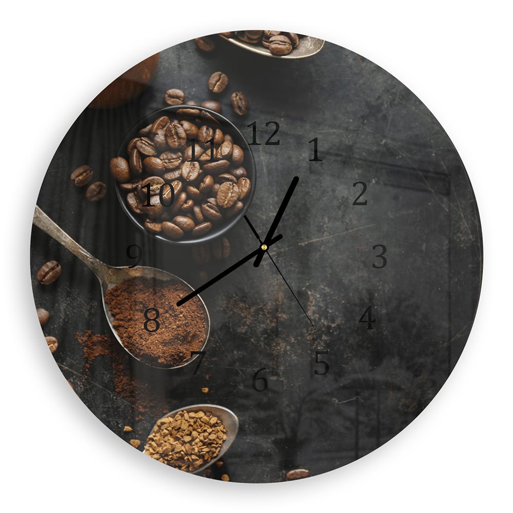 Wanduhr Rund - Kaffeebohnen und gemahlener Kaffee