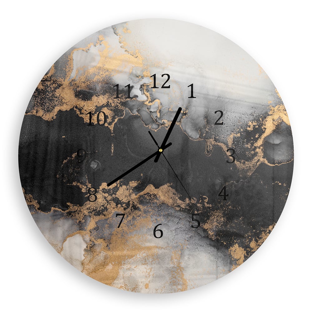Wanduhr Rund - Luxuriöser Schwarz-Gold-Marmor