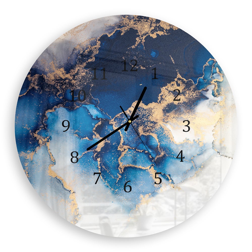 Wanduhr Rund - Luxuriöser Blau-Gold-Marmor