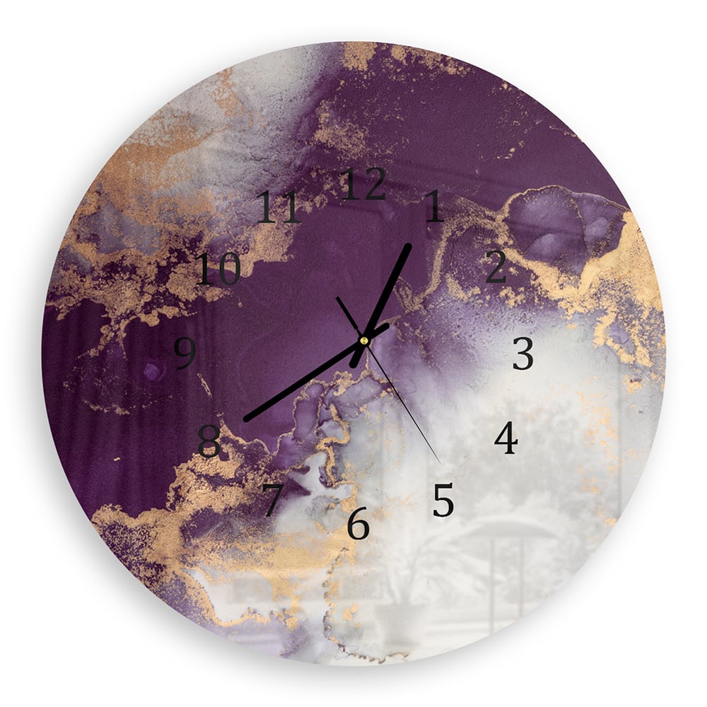 Wanduhr Rund - Luxuriöser Rot-Gold-Marmor