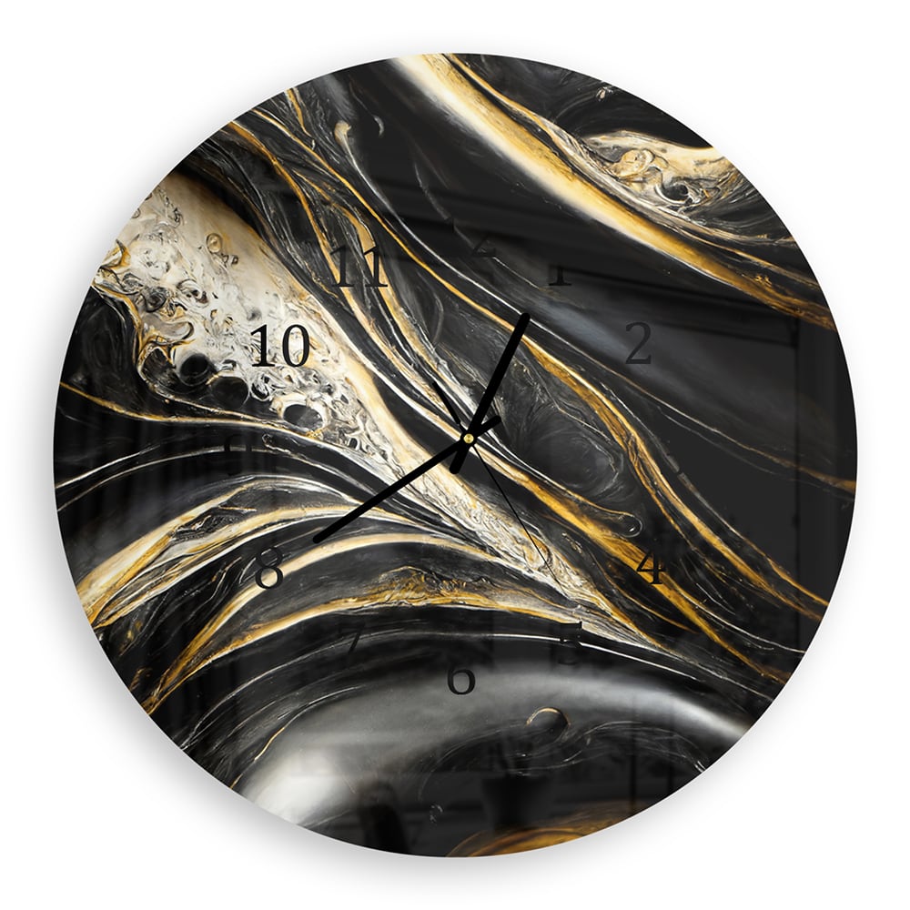 Wanduhr Rund - Abstrakter Gold-Schwarz-Marmor