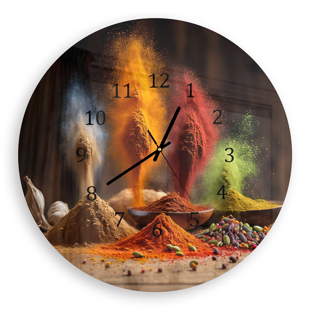 Wanduhr Rund - Gewürzregen auf Holz