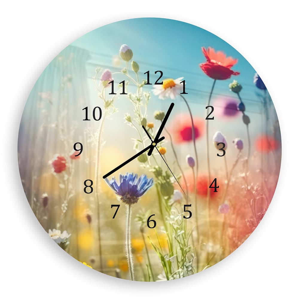 Wanduhr Rund - Bunte Wildblumenwiese