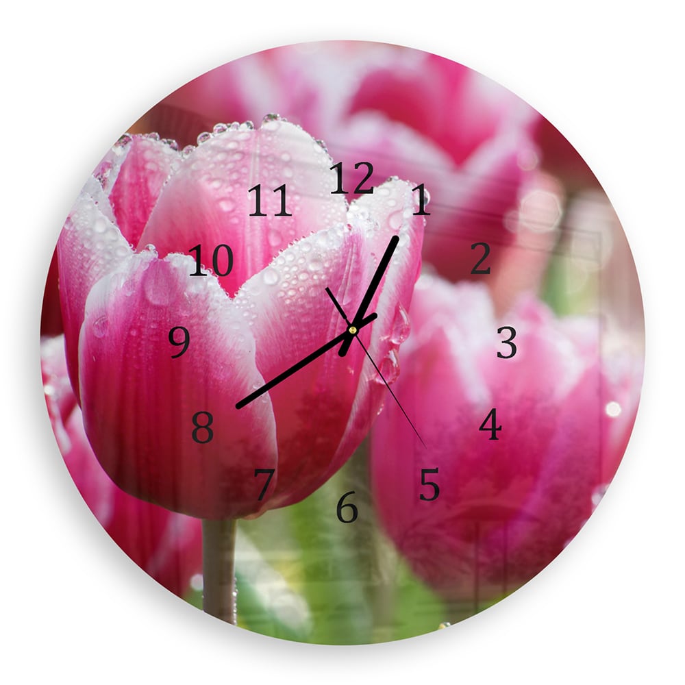 Wanduhr Rund - Nasse Tulpen