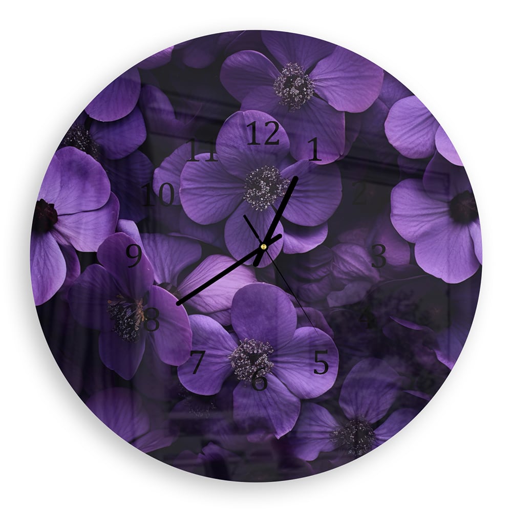 Wanduhr Rund - Lila Blumen