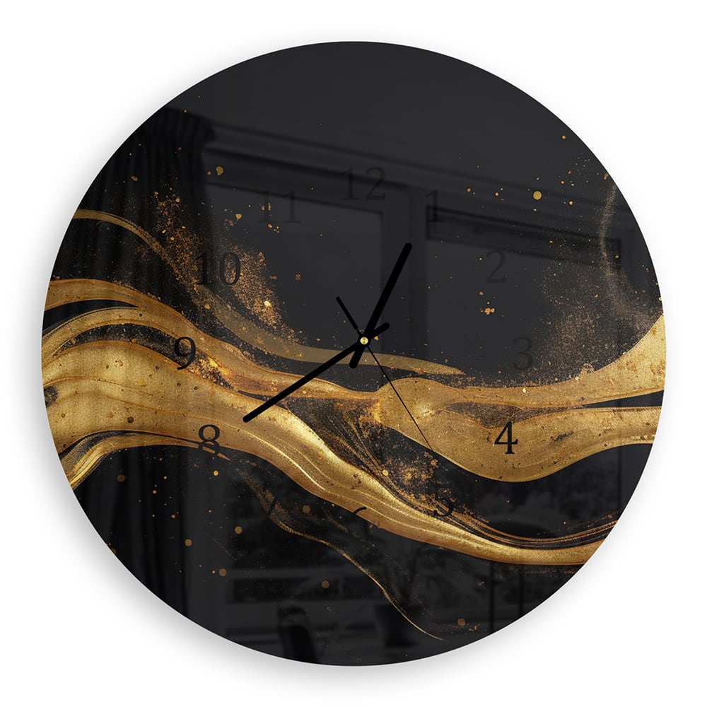 Wanduhr Rund - Abstrakter luxuriöser Schwarz-Gold-Hintergrund