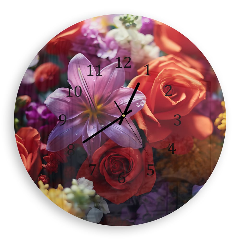 Wanduhr Rund - Blumenstrauß