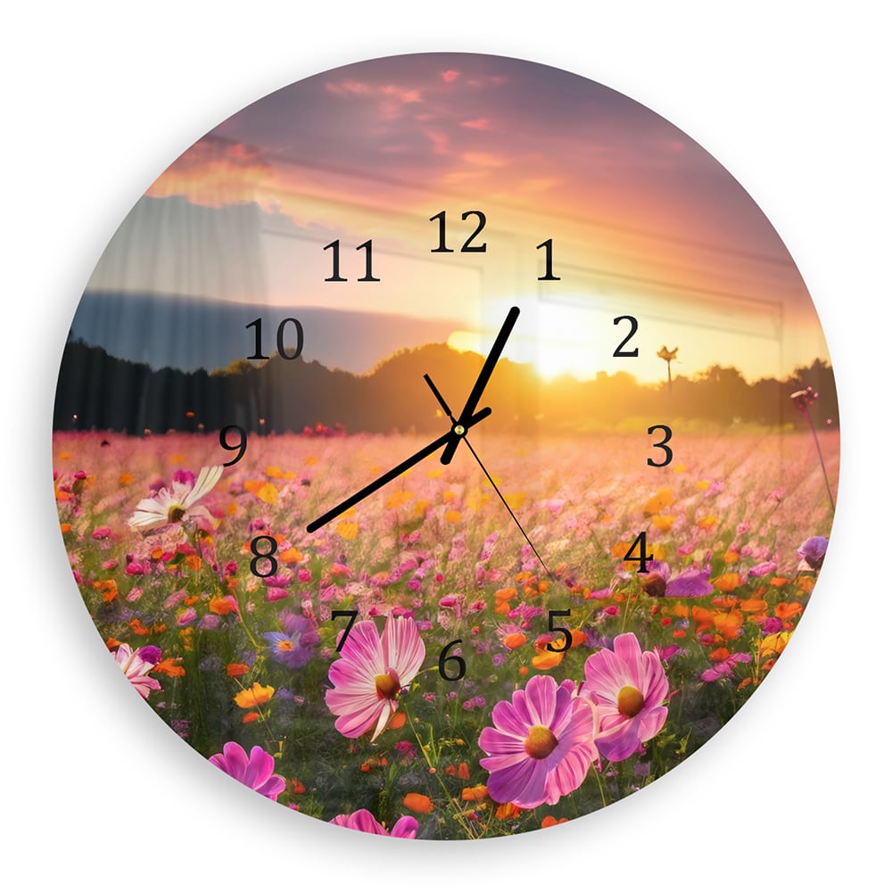 Wanduhr Rund - Sommerblumen bei Sonnenuntergang