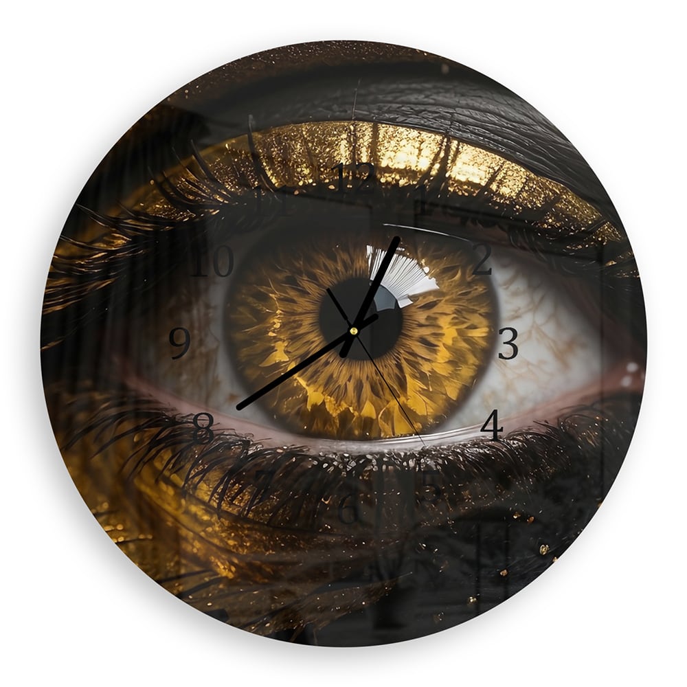 Wanduhr Rund - Schwarz und goldenes Auge