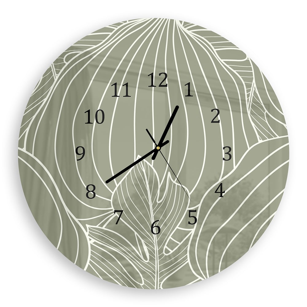 Wanduhr Rund - Botanisches Blatt-Linienkunst-Muster