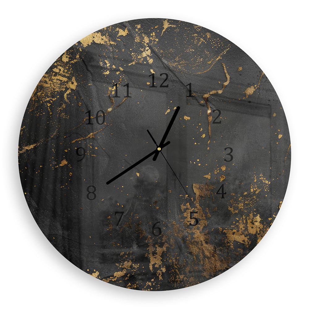 Wanduhr Rund - Schwarz/Gold raue Textur