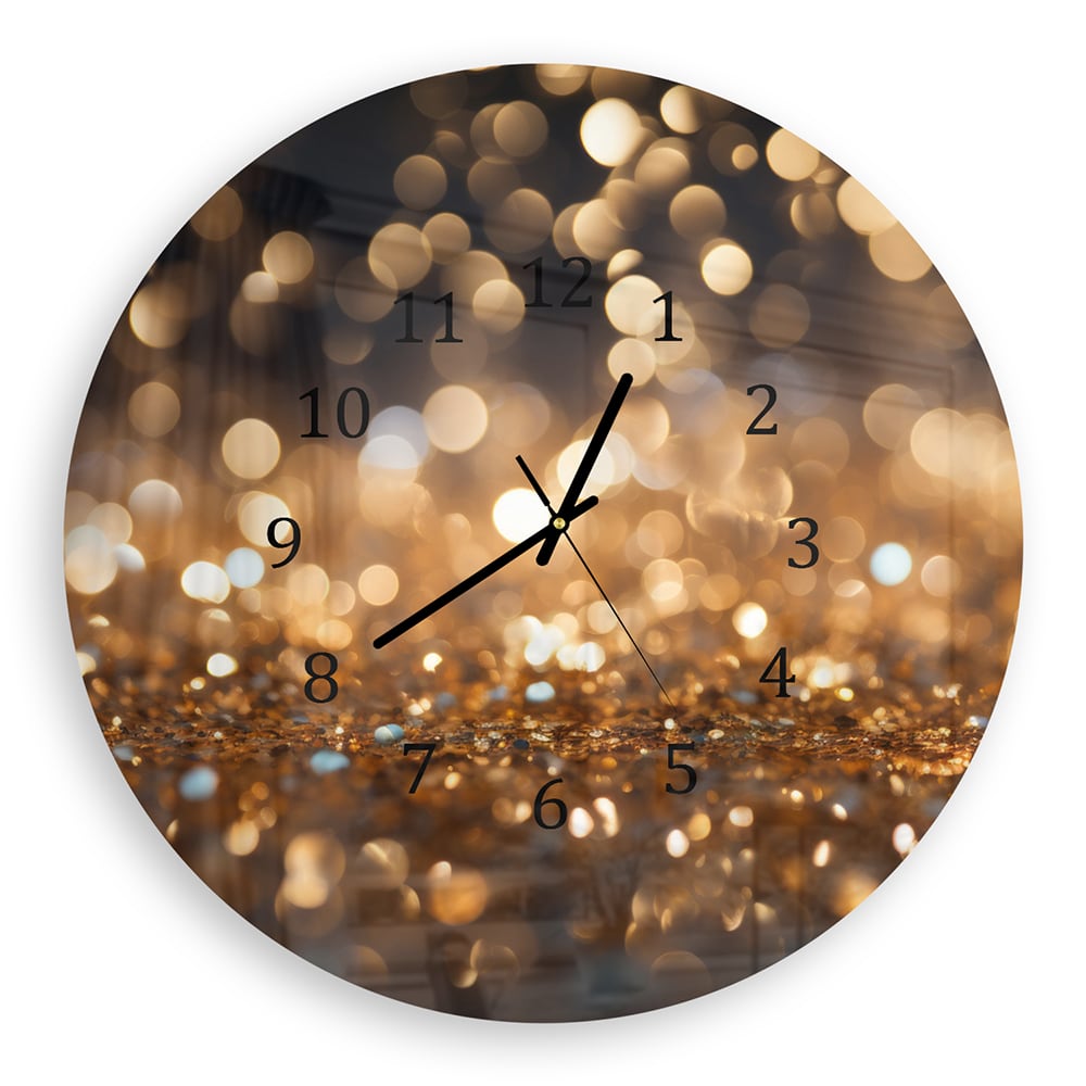 Wanduhr Rund - Goldene Glitzer