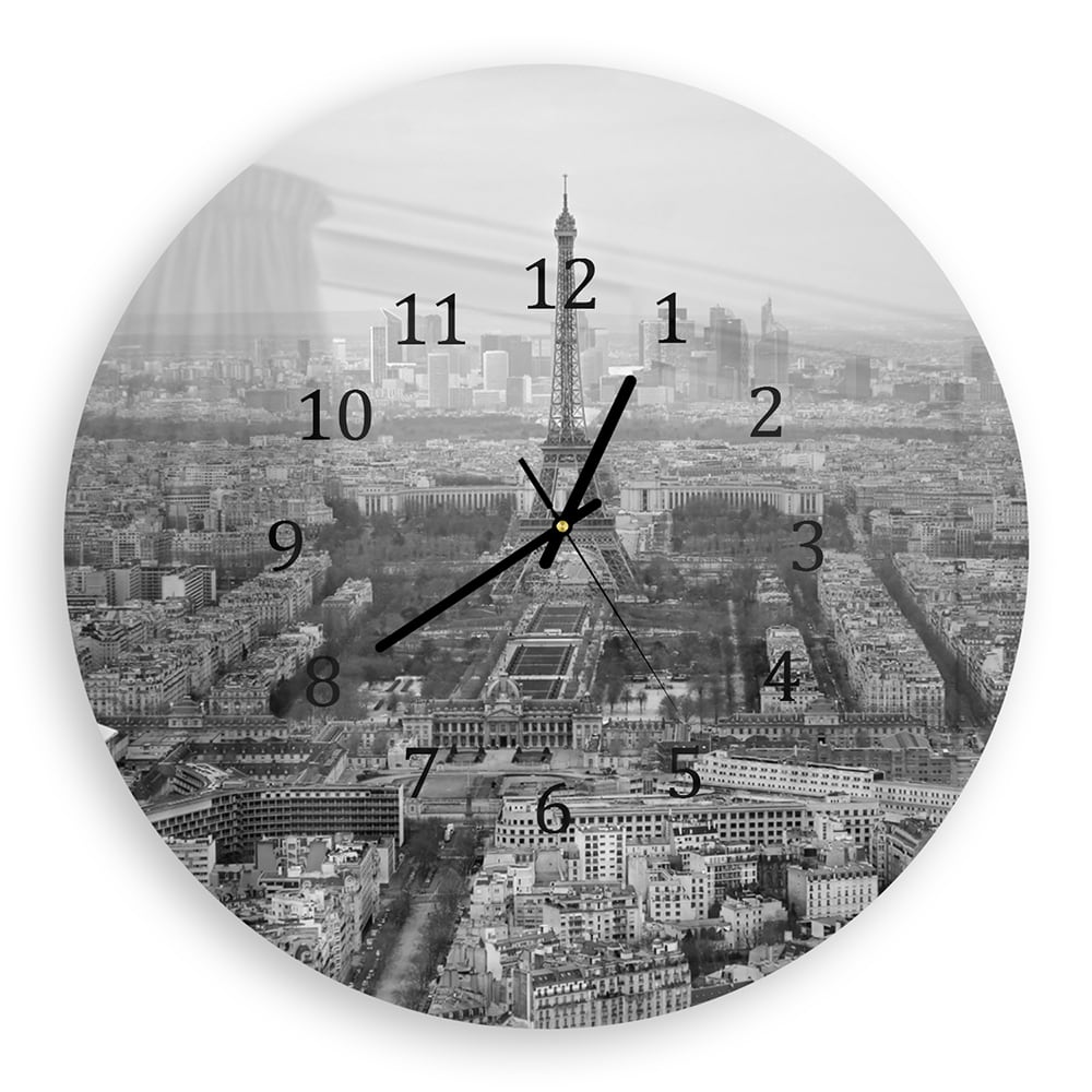 Wanduhr Rund - Paris in Schwarz-Weiß aus der Luft