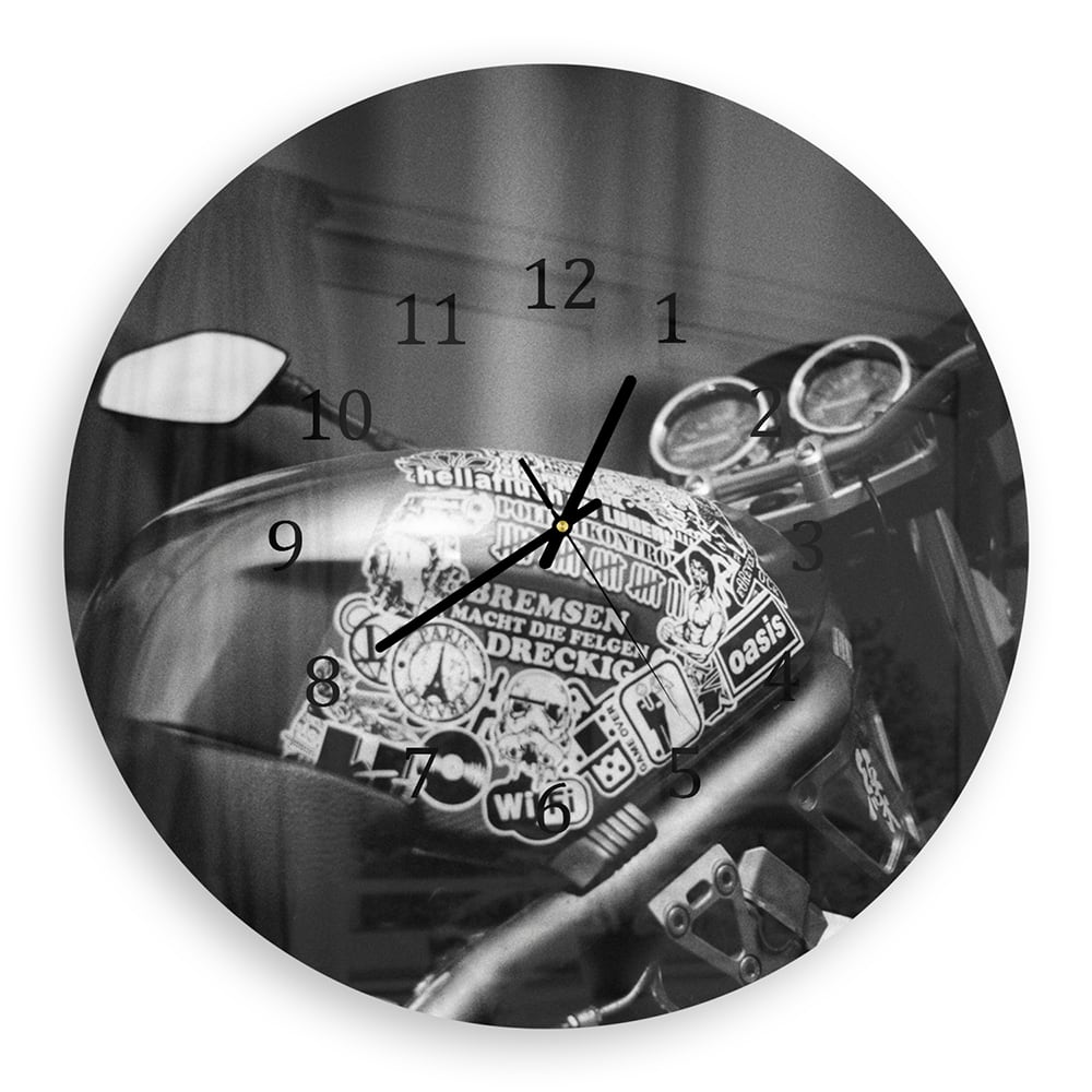 Wanduhr Rund - Motorrad mit Stickern