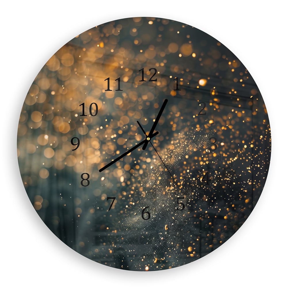Wanduhr Rund - Goldener Glanz in dunklem Nebel