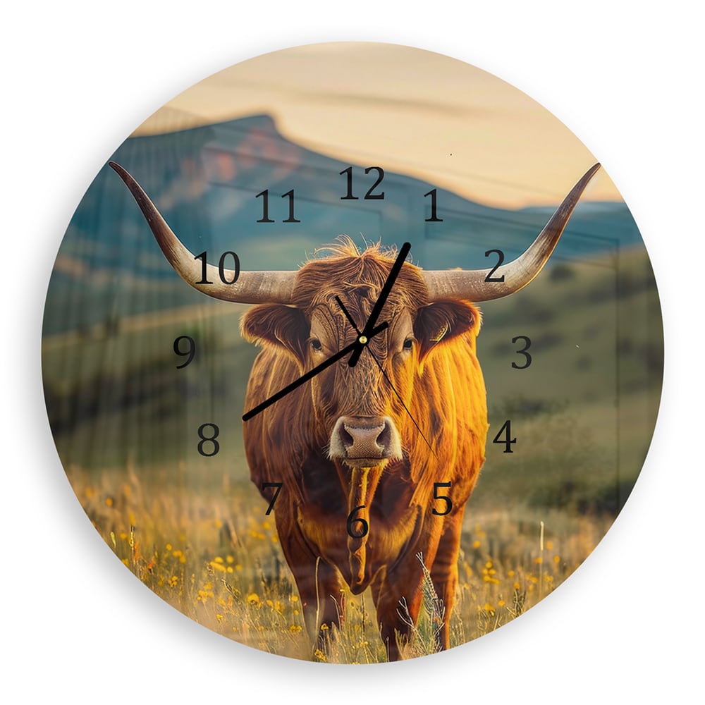 Wanduhr Rund - Kuh bei Sonnenaufgang