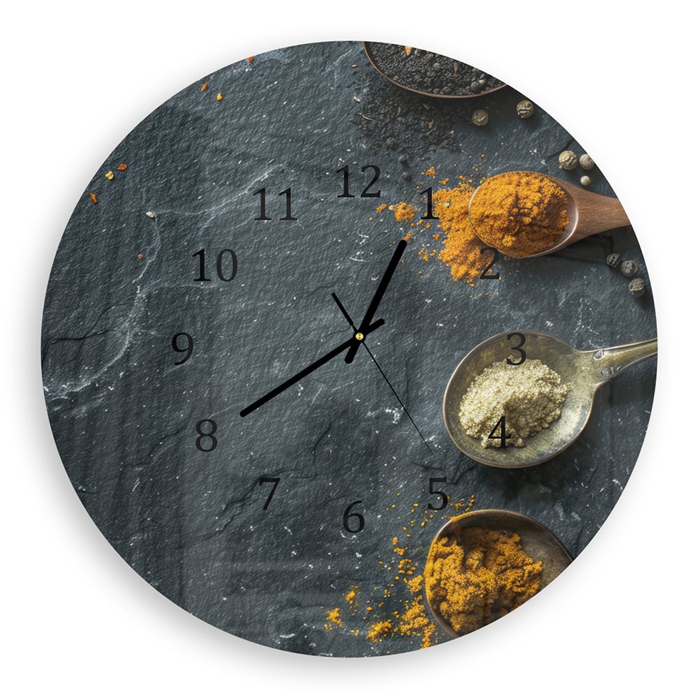 Wanduhr Rund - Kräuter auf Schiefer